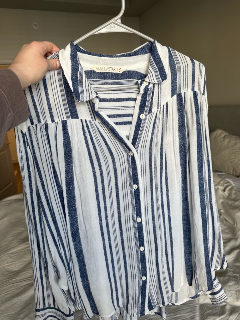 Vanilla Star Blue & White Striped Button-Front Shirt